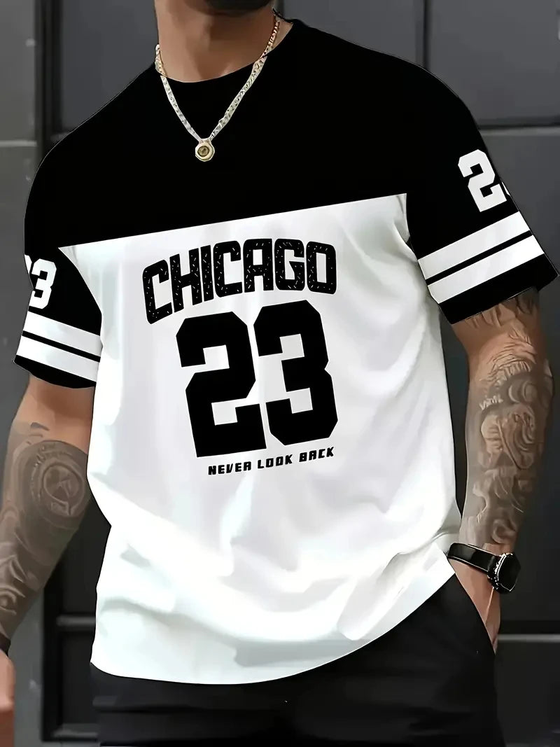 Sley Men'S Chicago 23 Graphic Tee T-Shirt Short Sleeve Sports Women's T-shirt Unisex Casual Daily Wear Summer Men's Racing T-shirt