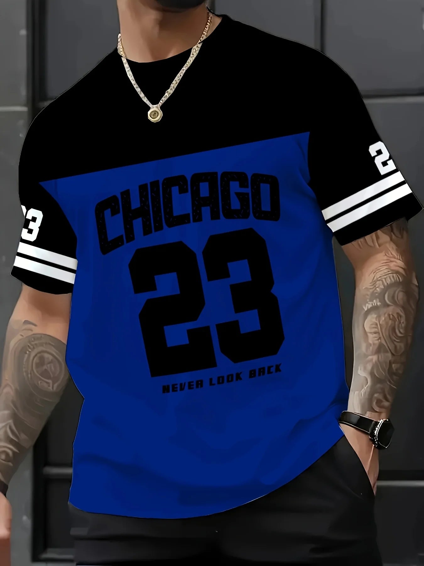 Sley Men'S Chicago 23 Graphic Tee T-Shirt Short Sleeve Sports Women's T-shirt Unisex Casual Daily Wear Summer Men's Racing T-shirt