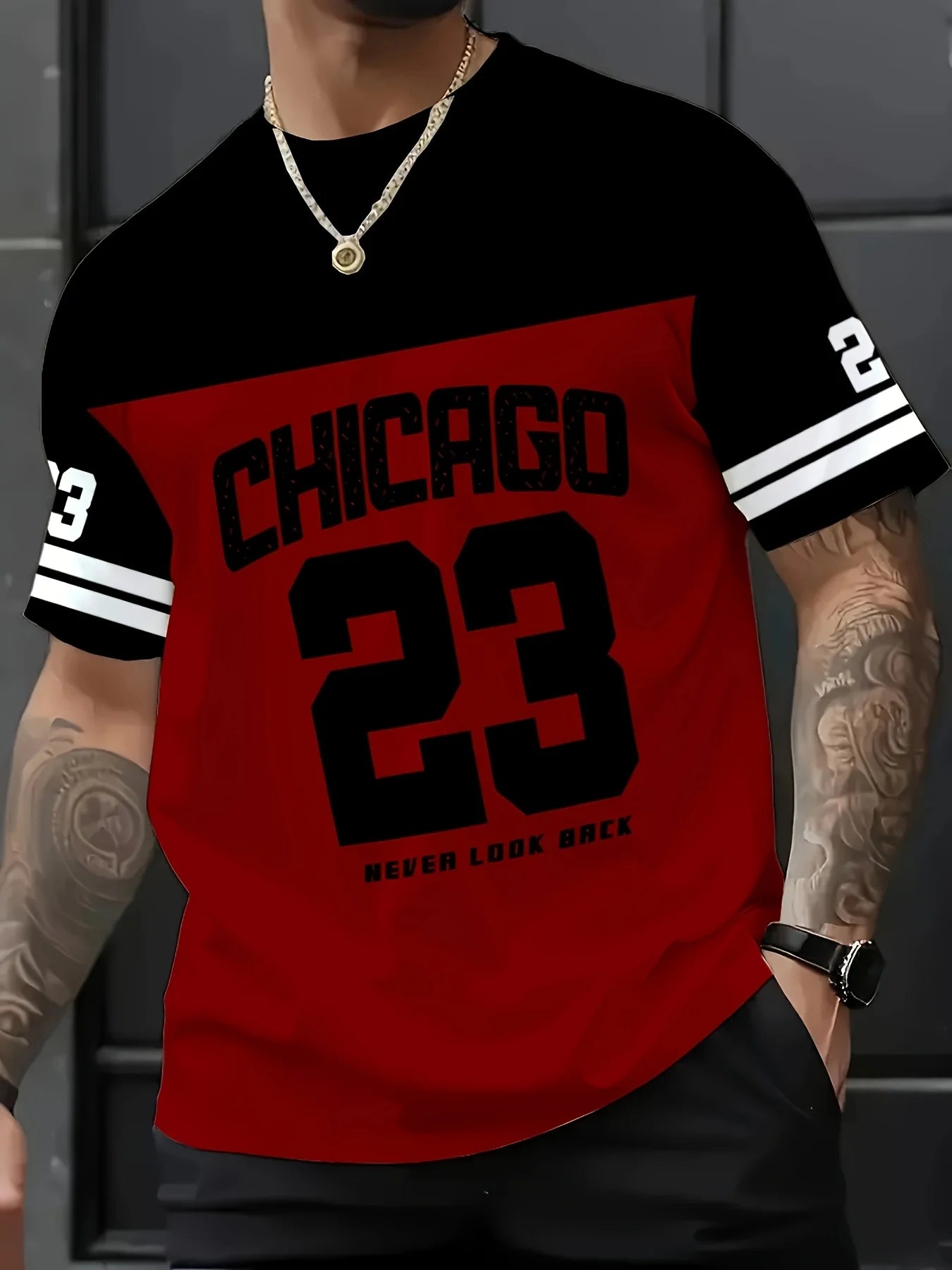 Sley Men'S Chicago 23 Graphic Tee T-Shirt Short Sleeve Sports Women's T-shirt Unisex Casual Daily Wear Summer Men's Racing T-shirt