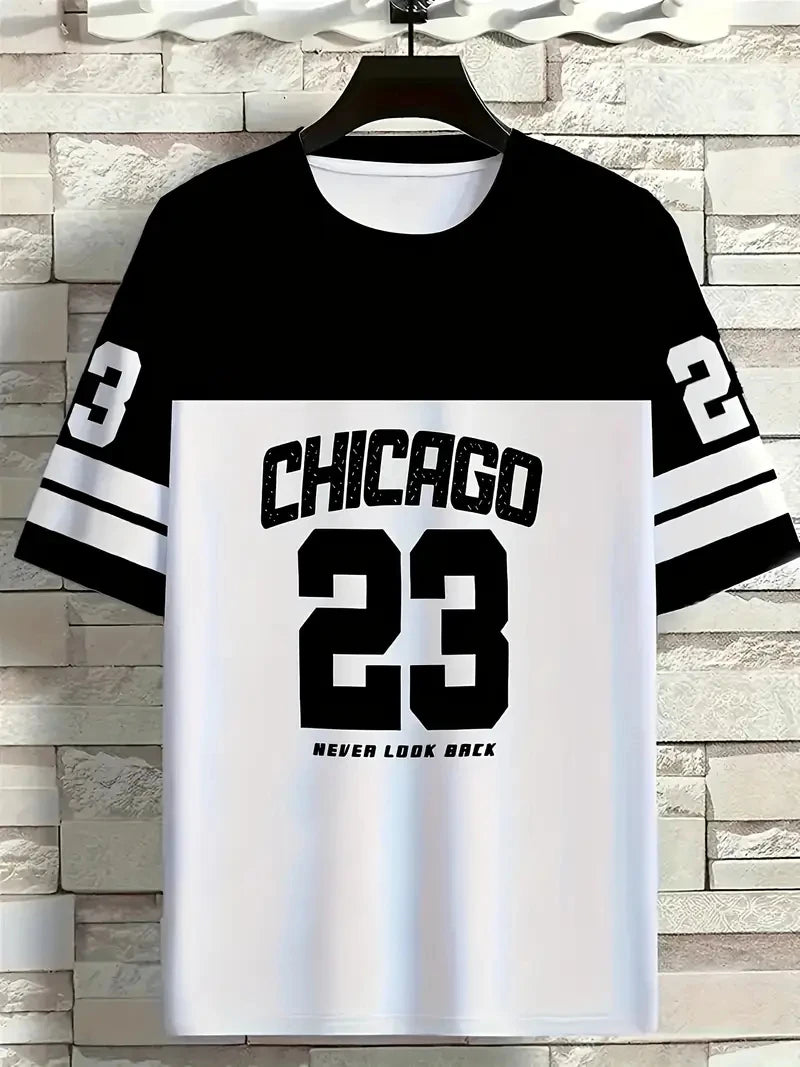 Sley Men'S Chicago 23 Graphic Tee T-Shirt Short Sleeve Sports Women's T-shirt Unisex Casual Daily Wear Summer Men's Racing T-shirt