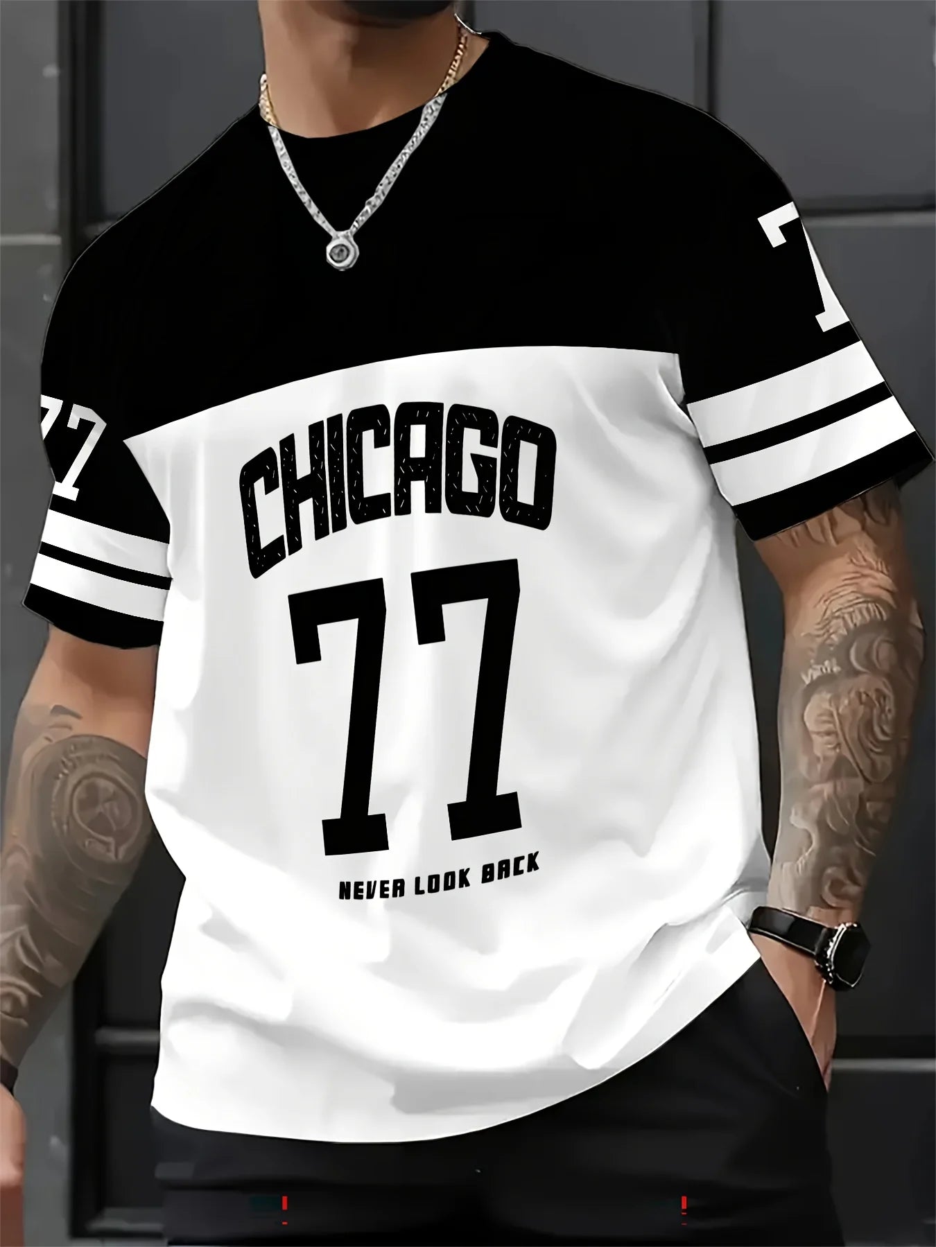 Sley Men'S Chicago 23 Graphic Tee T-Shirt Short Sleeve Sports Women's T-shirt Unisex Casual Daily Wear Summer Men's Racing T-shirt