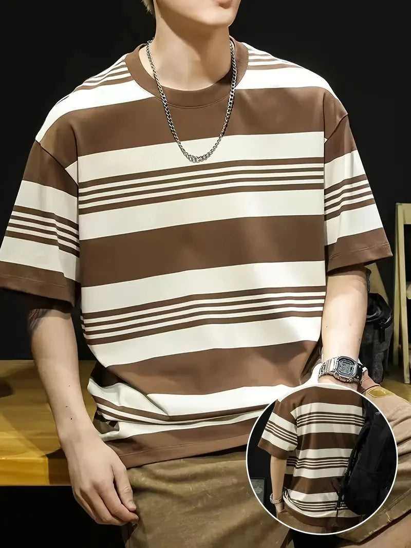 Sley Fashion Stripe Graphic T Shirts For Men Summer Casual Daily Wear 3D Printed Crew Neck Tees Loose Streetwear Oversized T-shirts