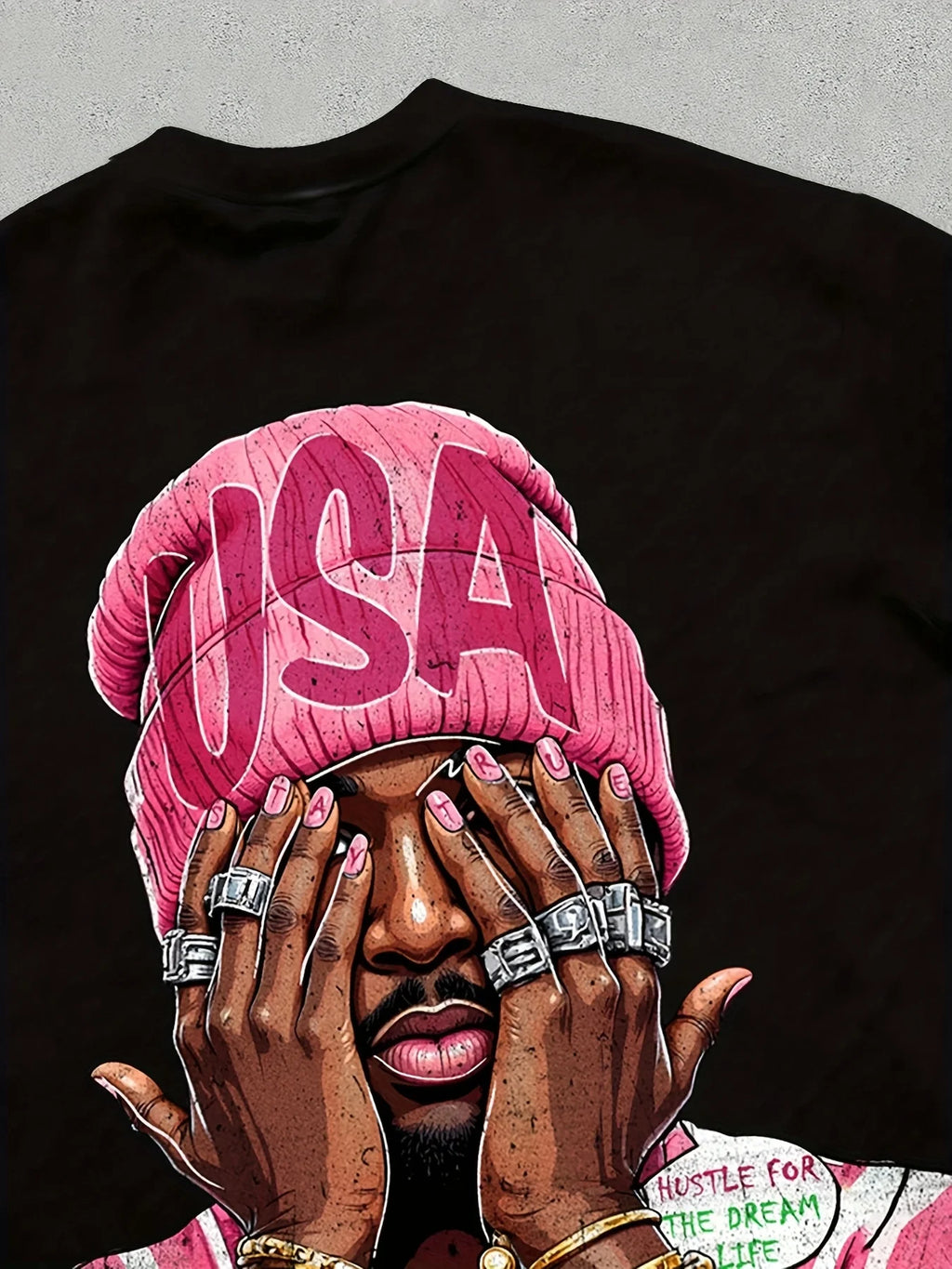 Sley Men's Casual Summer Short Sleeve T-Shirt USA Graphic Print Pink & White Design Round Neck Lightweight & Breathable Casual Attire