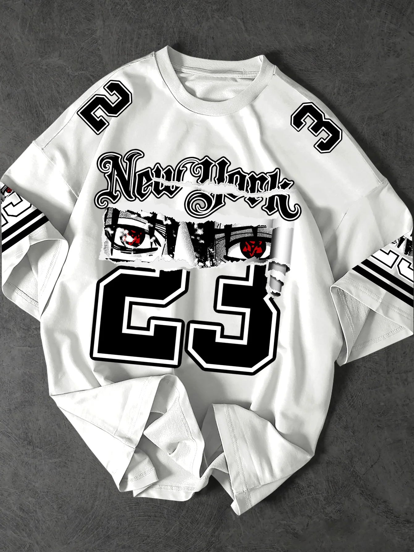 Sley 2New York 23 Graphic T-Shirt Men Streetwear Red Eye & Torn Paper Print Black Crew Neck Short Sleeve Polyester Tops S-2XL