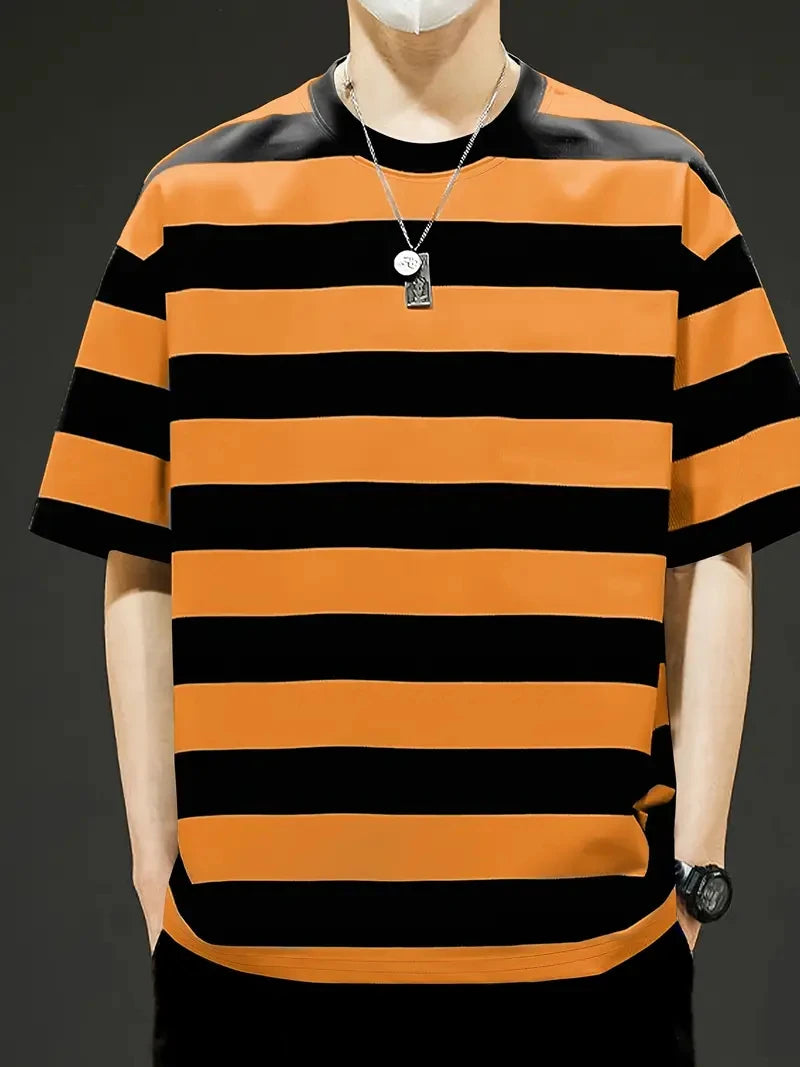Sley Fashion Stripe Graphic T Shirts For Men Summer Casual Daily Wear 3D Printed Crew Neck Tees Loose Streetwear Oversized T-shirts