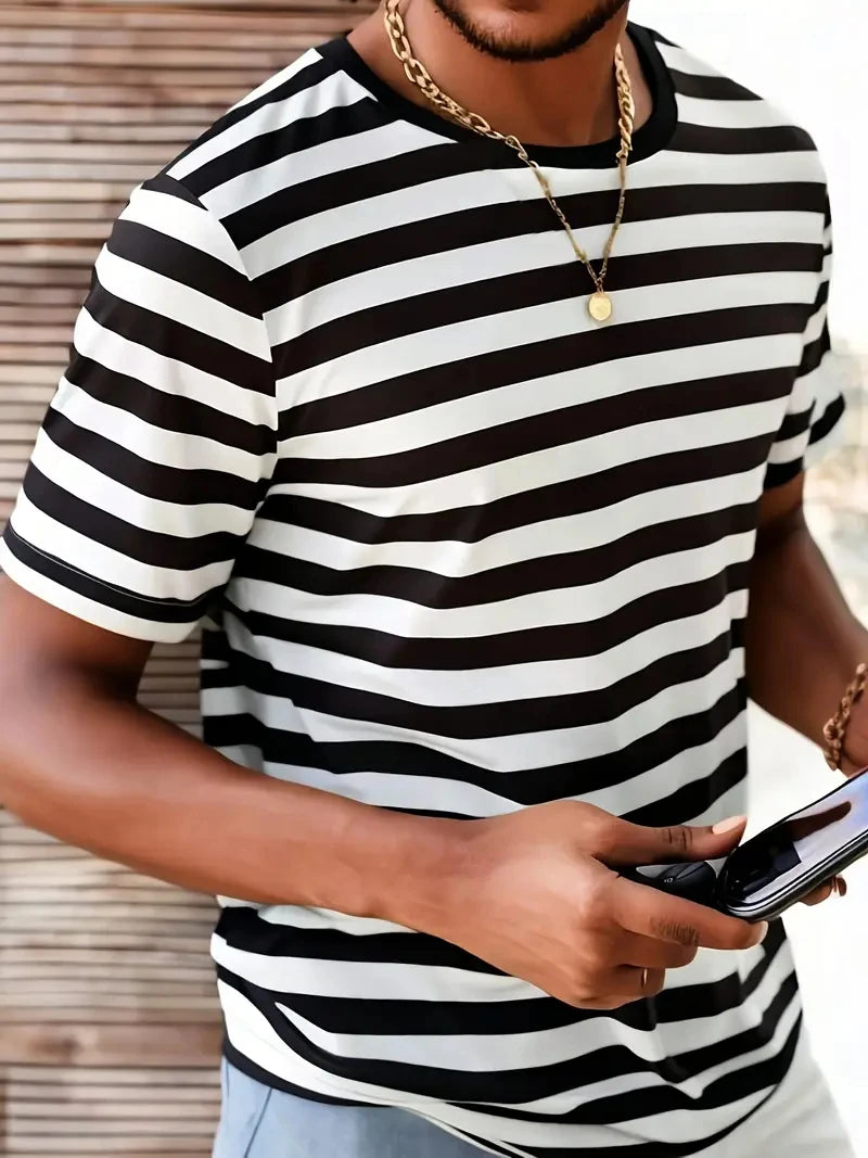 Sley Fashion Stripe Graphic T Shirts For Men Summer Casual Daily Wear 3D Printed Crew Neck Tees Loose Streetwear Oversized T-shirts