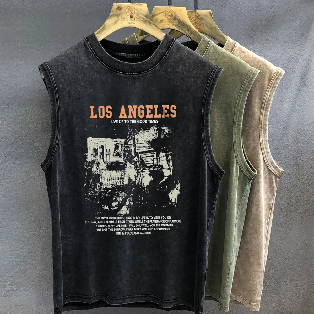 Sley Graphic T Shirt for Men Vintage Washed Print Tank Tops Oversized Sleeveless Vest Woman Gym Y2k Clothes Streetwear Summer