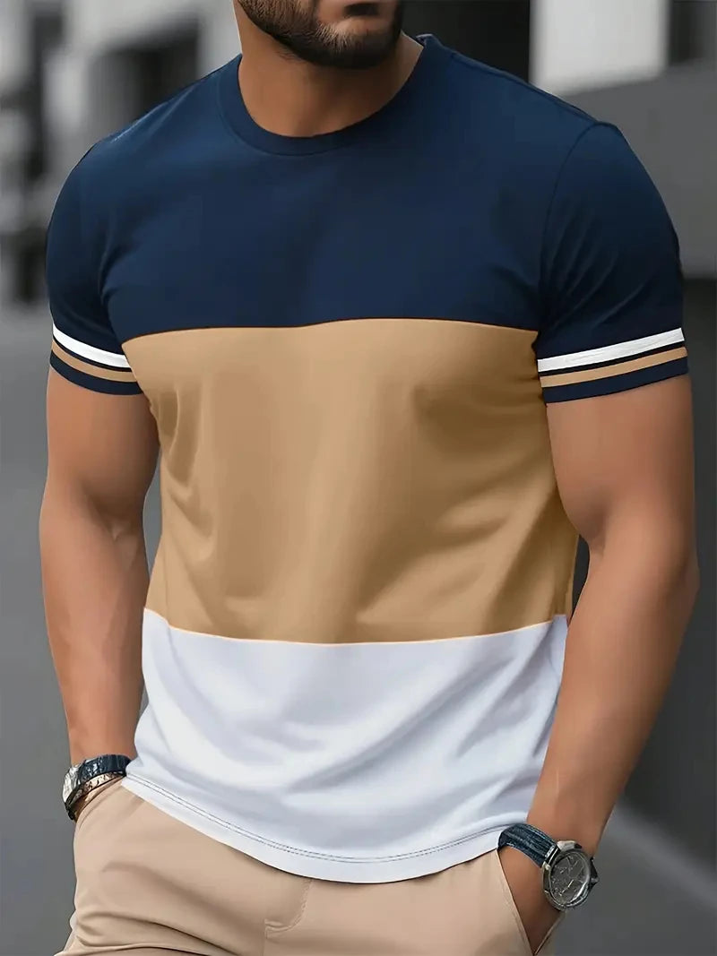 Sley Fashion Stripe Graphic T Shirts For Men Summer Casual Daily Wear 3D Printed Crew Neck Tees Loose Streetwear Oversized T-shirts