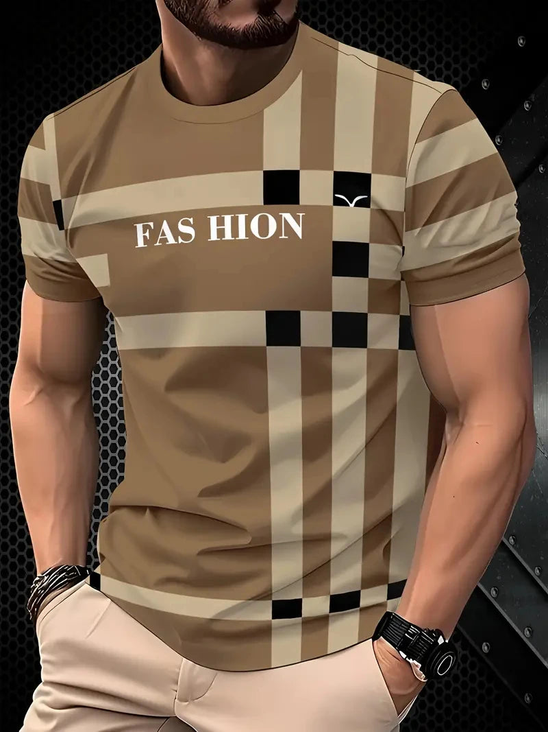 Sley Fashion Stripe Graphic T Shirts For Men Summer Casual Daily Wear 3D Printed Crew Neck Tees Loose Streetwear Oversized T-shirts