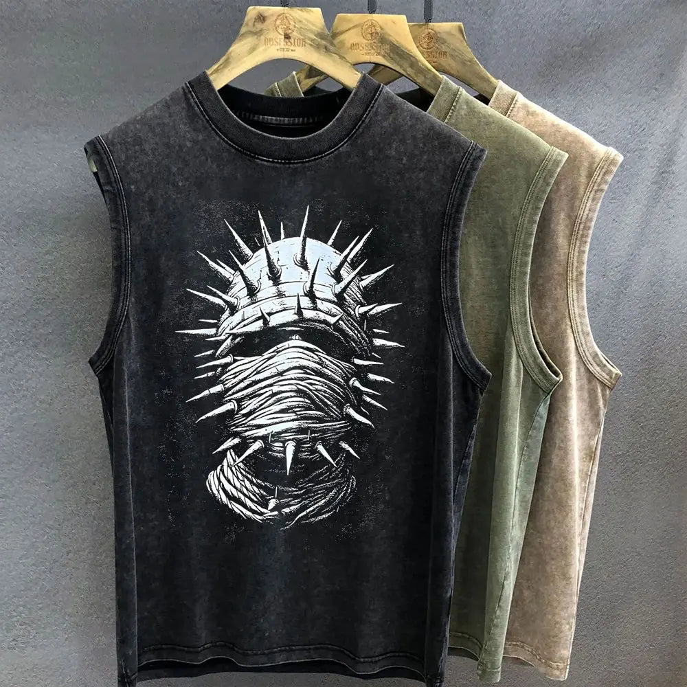 Sley Graphic T Shirt for Men Vintage Washed Print Tank Tops Oversized Sleeveless Vest Woman Gym Y2k Clothes Streetwear Summer