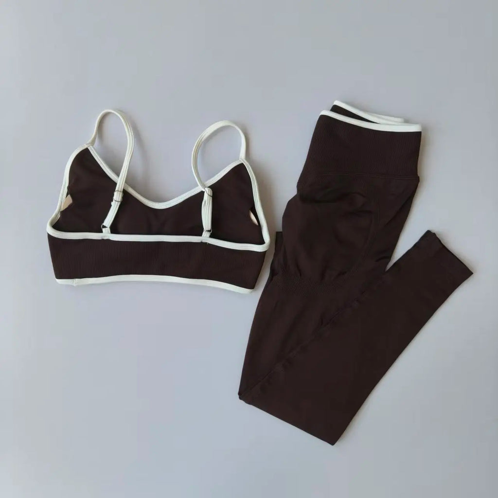Seamless 2PCS Legging Sets Women's Strappy Sports Bras and Leggings High Waist Fitness Sculpt Leggings Running Pants Gym Suits