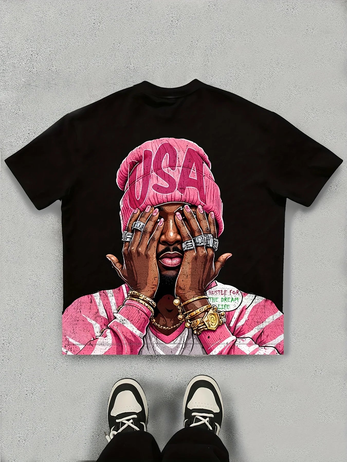 Sley Men's Casual Summer Short Sleeve T-Shirt USA Graphic Print Pink & White Design Round Neck Lightweight & Breathable Casual Attire