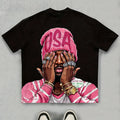 Sley Men's Casual Summer Short Sleeve T-Shirt USA Graphic Print Pink & White Design Round Neck Lightweight & Breathable Casual Attire