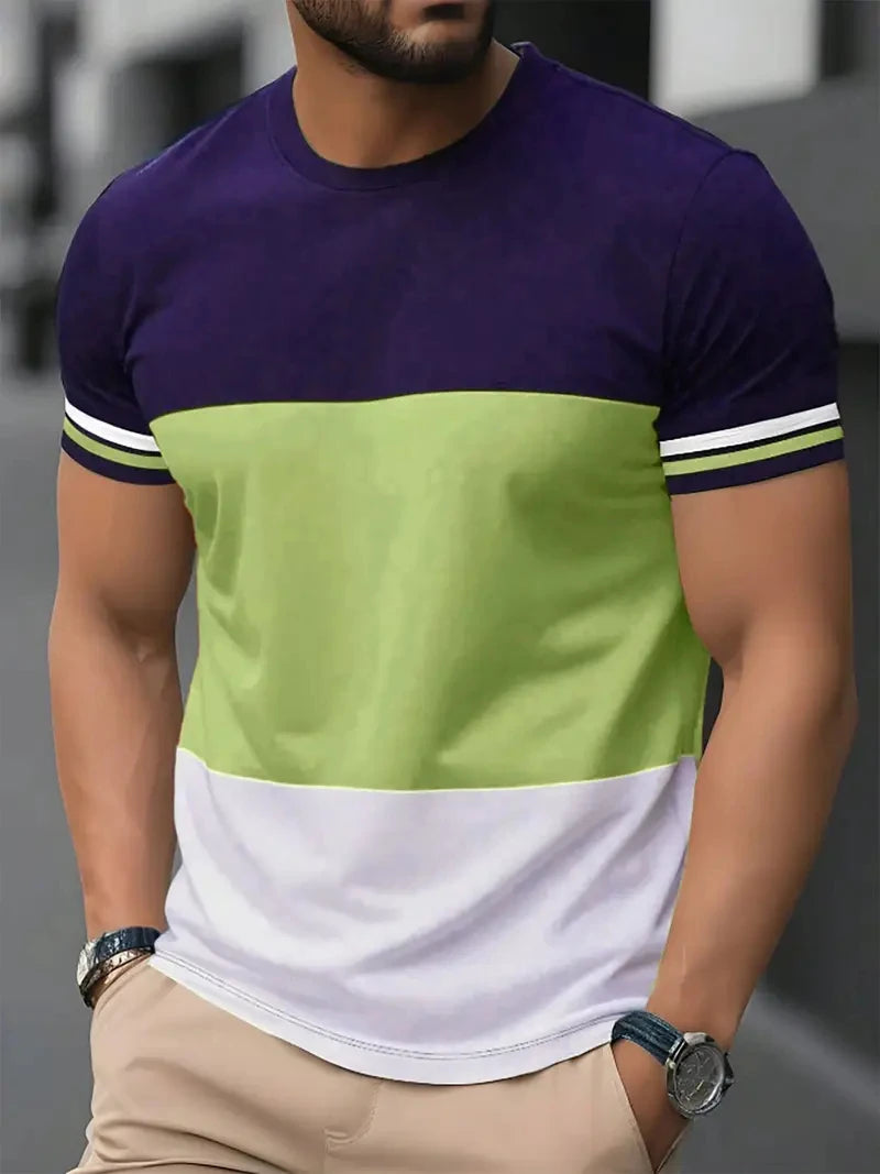 Sley Fashion Stripe Graphic T Shirts For Men Summer Casual Daily Wear 3D Printed Crew Neck Tees Loose Streetwear Oversized T-shirts