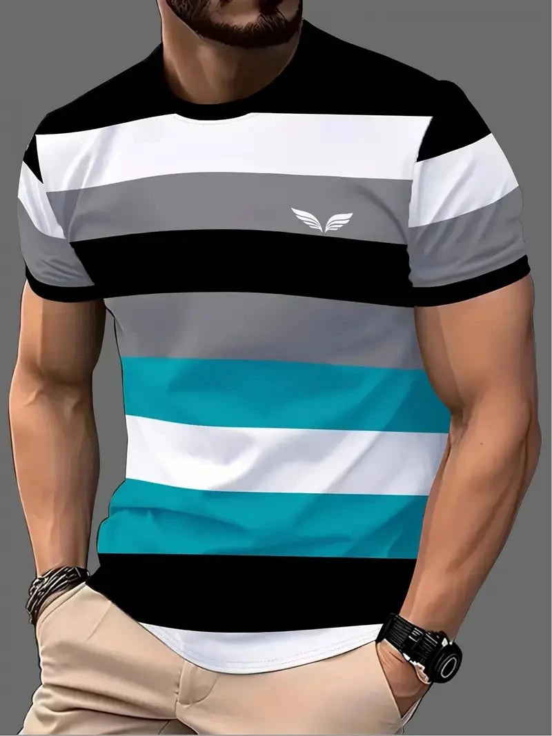 Sley Fashion Stripe Graphic T Shirts For Men Summer Casual Daily Wear 3D Printed Crew Neck Tees Loose Streetwear Oversized T-shirts