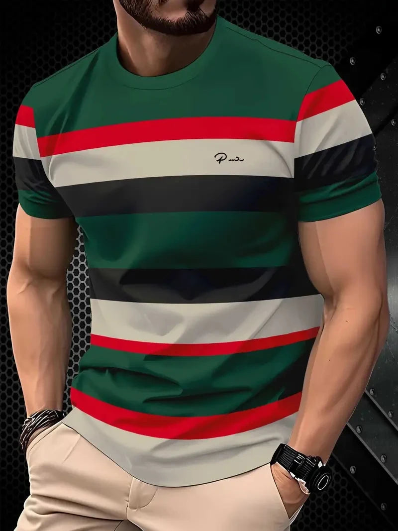 Sley Fashion Stripe Graphic T Shirts For Men Summer Casual Daily Wear 3D Printed Crew Neck Tees Loose Streetwear Oversized T-shirts