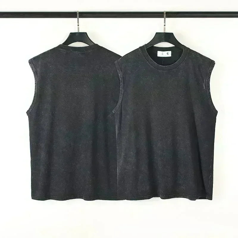 Sley Graphic T Shirt for Men Vintage Washed Print Tank Tops Oversized Sleeveless Vest Woman Gym Y2k Clothes Streetwear Summer