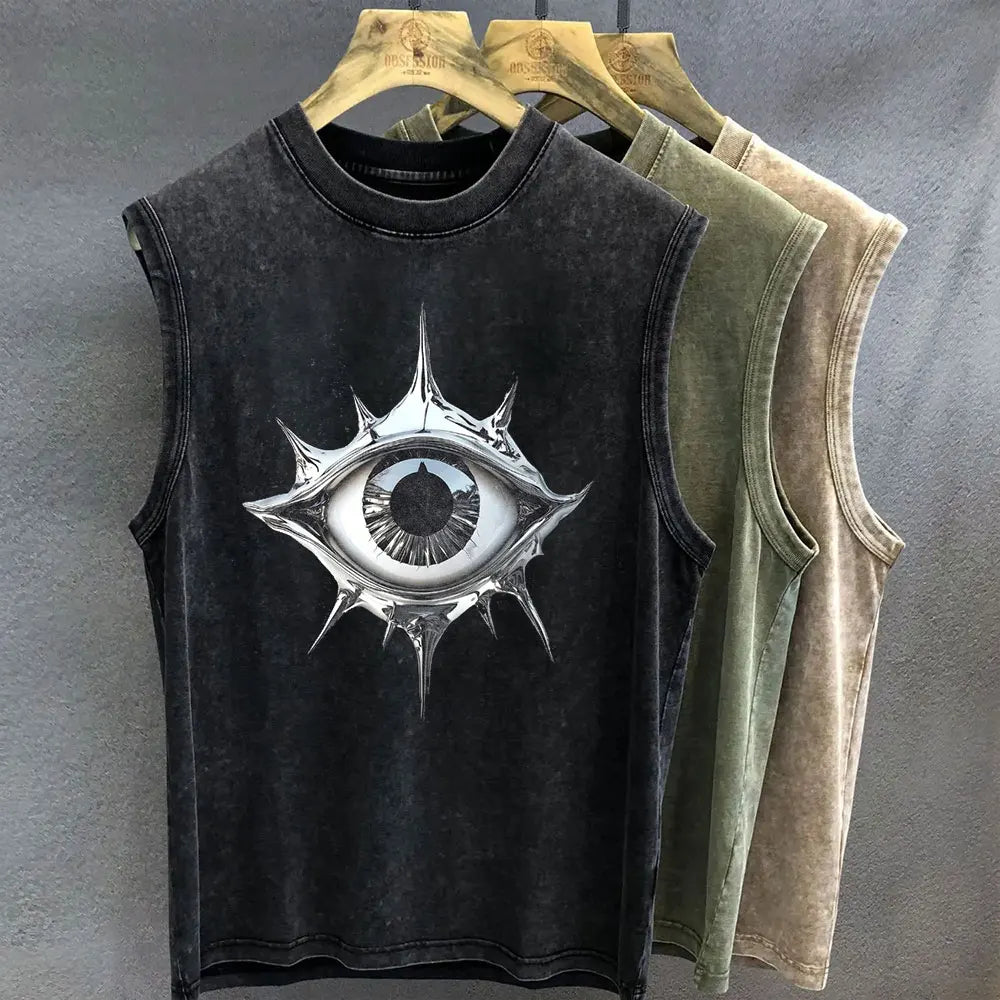 Sley Graphic T Shirt for Men Vintage Washed Print Tank Tops Oversized Sleeveless Vest Woman Gym Y2k Clothes Streetwear Summer